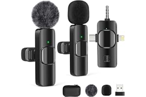 Gicorino Wireless Lavalier Microphones, 4-in-1 Universal Receiver for Android iPhone iPad laptop & Camera, USB-C, Wireless Mini Microphone for Video Recording, Vlog, YouTube, TikTok