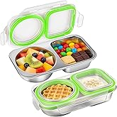 FRUIID 2Pack Stainless Steel Snack Containers with Lids, 13oz 2 Compartment Snackle Box, Leakproof Reusable Bento Box Metal Lunch Container Food Storage for Travel, Picnics, Office (Green)