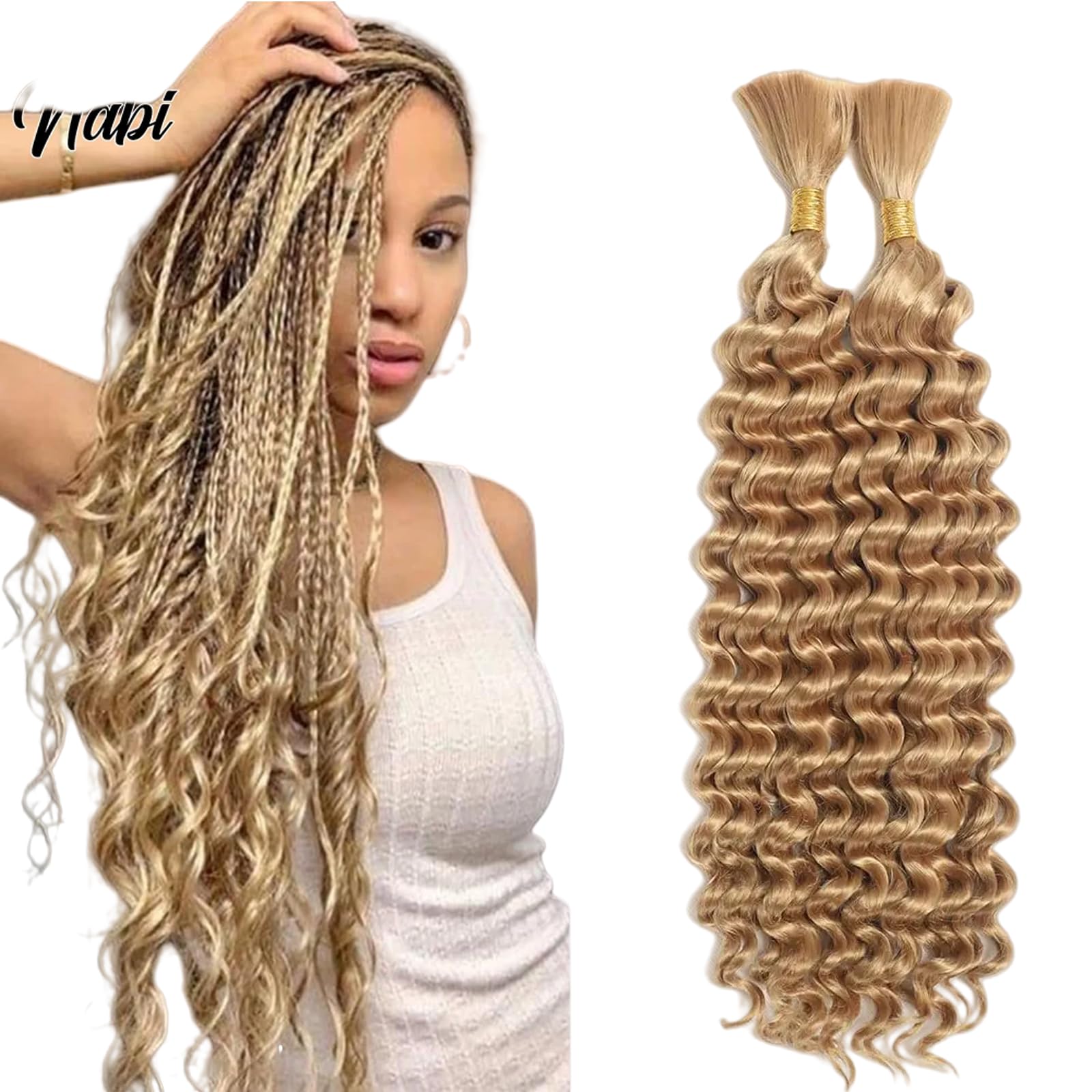 18inch Deep Wave Boho Braids Water Wave Bulk Braiding Hair Bundles For Bohemian Knotless Boho Braids Wet and Wave No Weft 180g (1 Pack—2 Bundles) Wavy Synthetic Hair Extensions (27#, 30INCH)