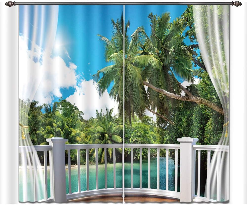 Lb Teen Kids Room Decor Fascinating Beach Scenery Window Curtains Tropical Custom Green Forest 3d Window Treatment Living Room Bedroom Window Drapes 2 Panels Set 104w X 96l Inches Amazon Co Uk Kitchen Home