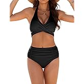 Buauty Bikini Sets for Women Swimsuits High Waisted Tummy Control Two Piece Bathing Suit Halter Cross Lace Up Swim Suits 2026