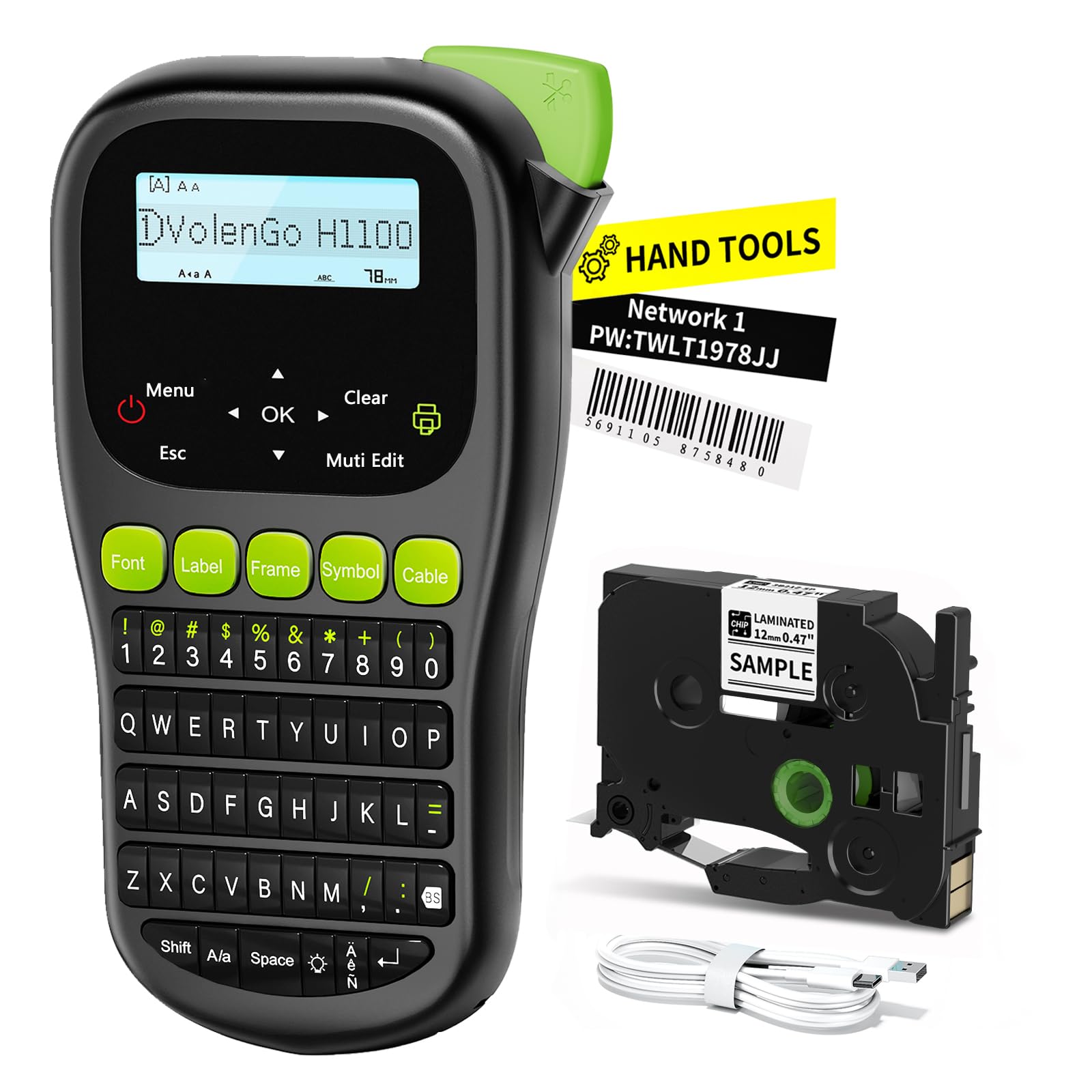 Photo 1 of ***UNTESTED*** VolenGo Label Maker Waterproof-Labels, Wire Cable Label Maker, Labeler Machine with Tapes Laminated, H1100 Handheld Labeling Maker with Backlit-LCD & One-Touch Key, Home Industrial Office Organization