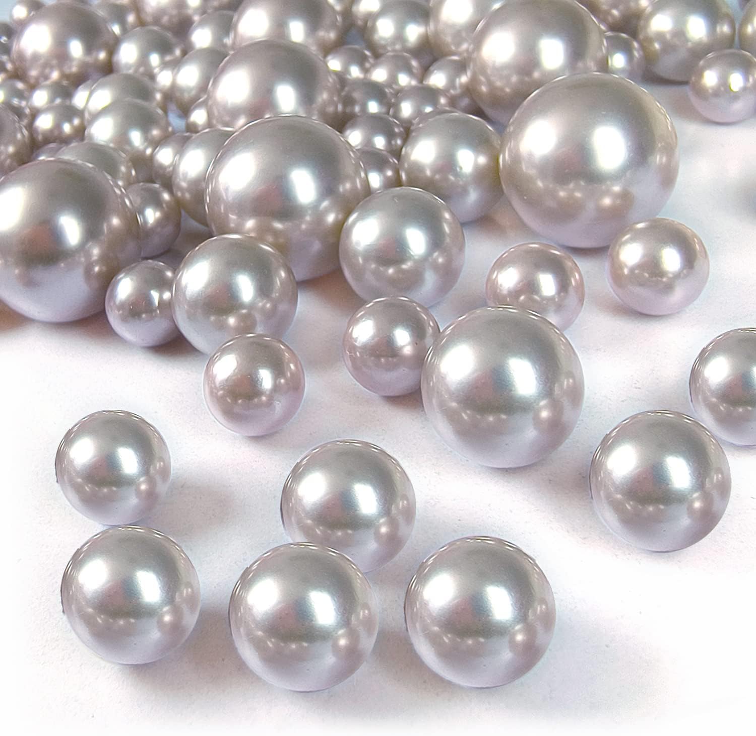 Vase Fillers - GLBYUNN 160 Pieces Pearl for Vase Filler Pearl Beads No Hole Makeup Pearls Beads for Brushes Holder for Home Wedding Decor, 10/14/20 (Silver)