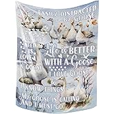 Huglanket Goose Lovers Flannel Blanket Throw, Watercolor Goose Design, Funny Farmer Gift, 65 x 50 inches