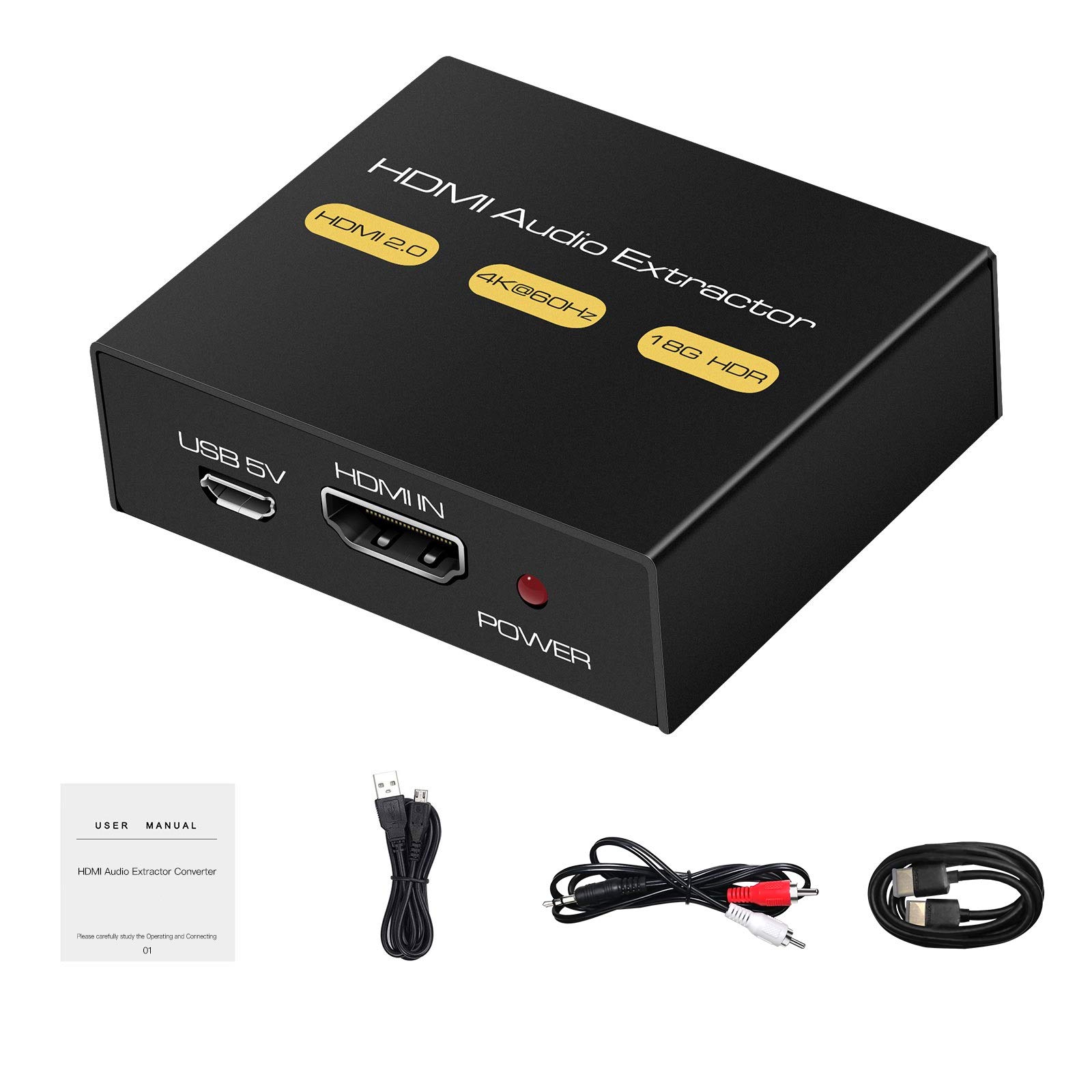KUYIA HDMI Audio Extractor - HDMI Video & Audio Splitter Converter with 3.5mm Stereo Audio Out Adapter for HDTV, PS4 Slim, Xbox, Chromecast (Black)