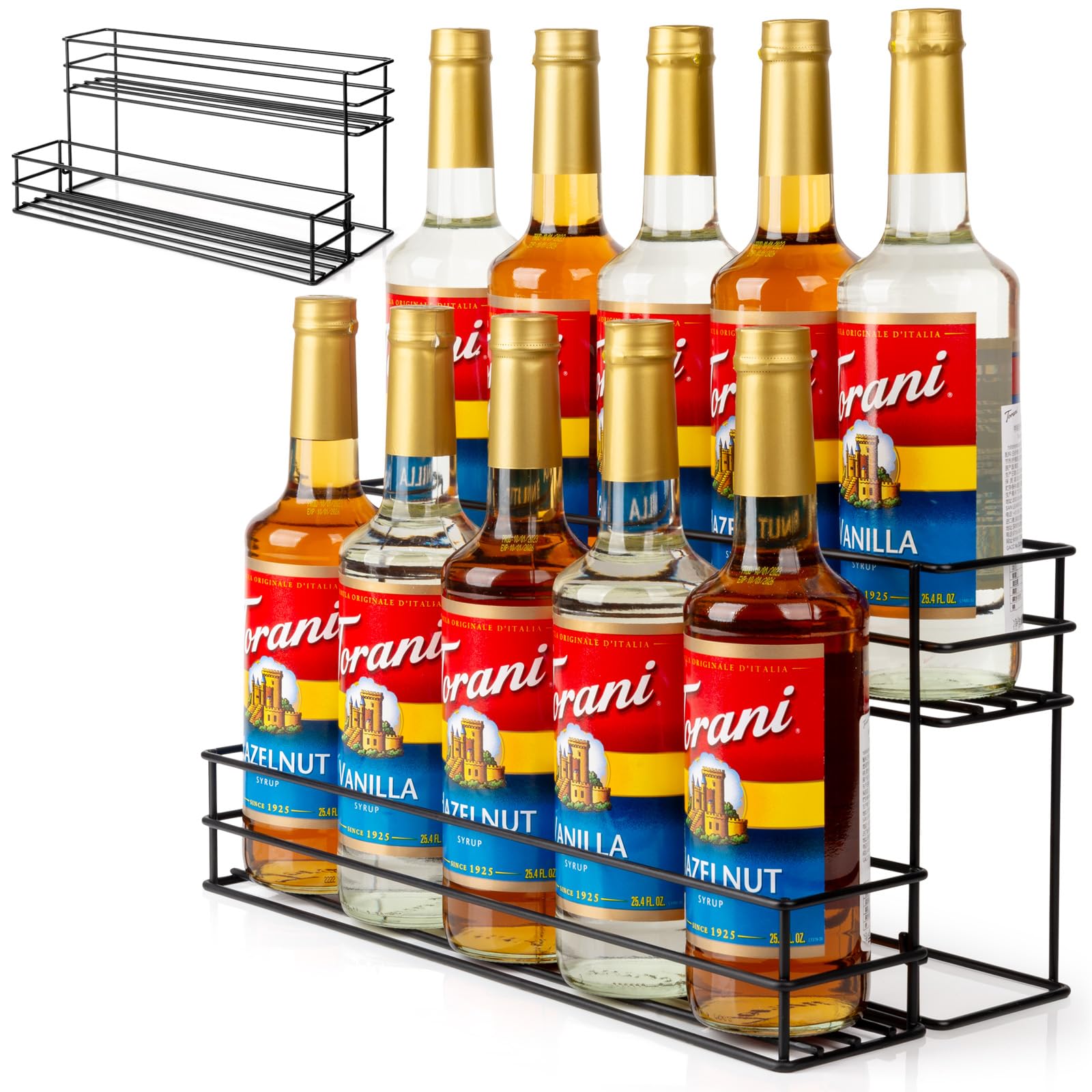 Photo 1 of 10 Bottle Capacity Coffee Syrup Organizer 2 Tier Coffee Syrup Stand Shelf for Coffee Bar Kitchen Small Wine Rack for Bar Family Storage for Syrup Wine Dressing