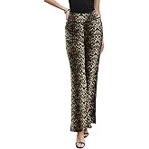 Allegra K Leopard Print Pants for Women Elastic High Waist Casual Loose Wide Leg Trousers Pant with Pockets