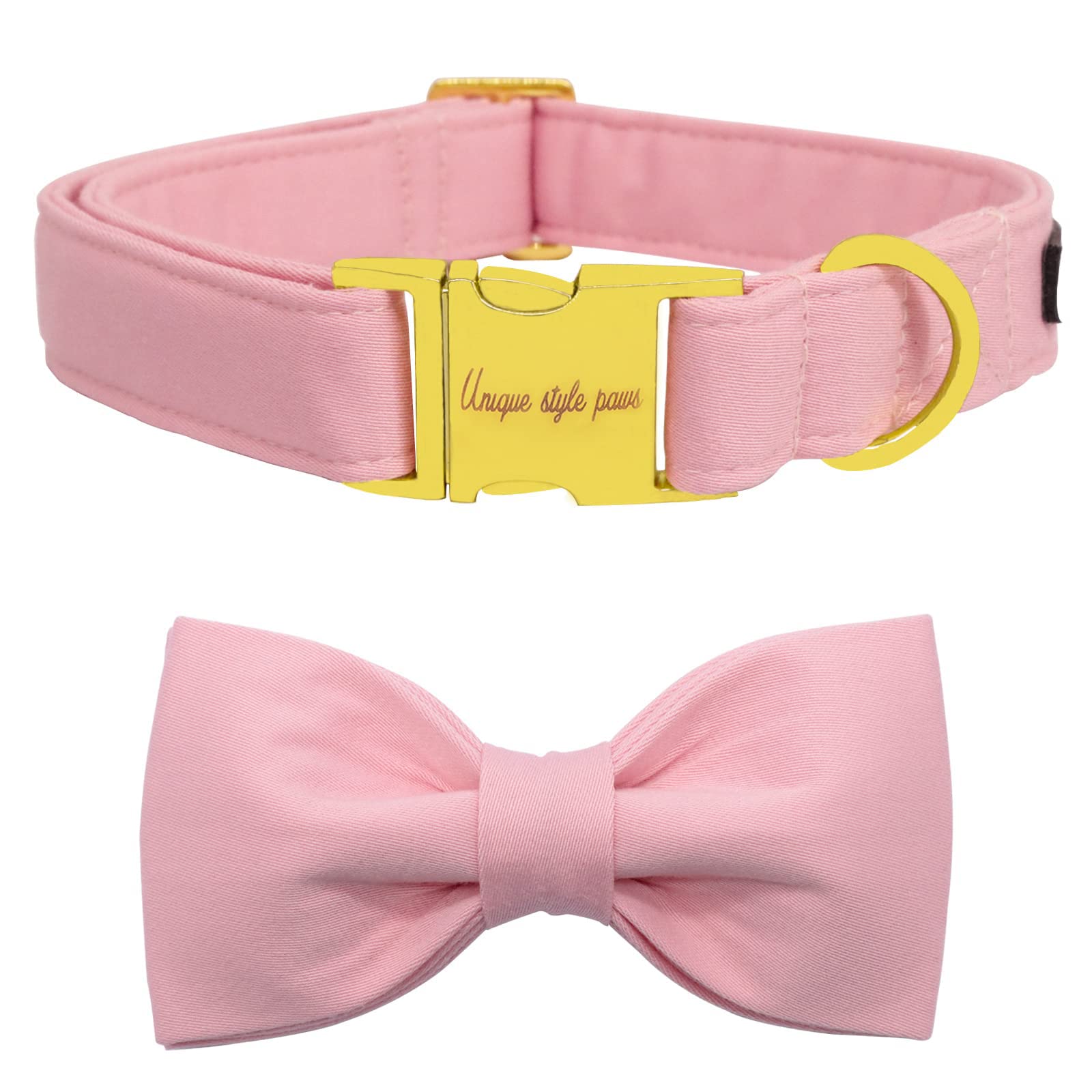 Unique style paws Dog Collar with Bowtie, Soft Cotton Collar with Reinforced Golden Metal Buckle Comfortable & Adjustable Collar for Small Medium Large Dogs & Cats
