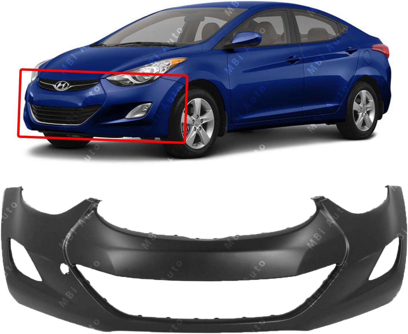 MBI AUTO - Primered, Front Bumper Cover Fascia for 2011 2012 2013 Hyundai Elantra Sedan 4-Door 11 12 13, HY1000185