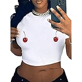 LovelyWholesale Women Graphic Crop Tops Letter Print Short Sleeve Tee Summer Sexy T Shirt