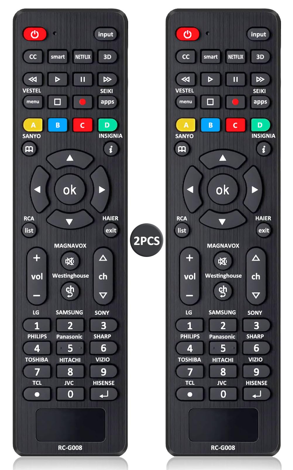 Photo 1 of (Pack of 2) Universal TV Remote Control Replacement for TCL, Samsung, Insignia, LG, Hisense, Sony, Philips, Vizio, Sharp, Panasonic, Sanyo and Other Brands LCD LED 3D HDTV Smart TV Remote