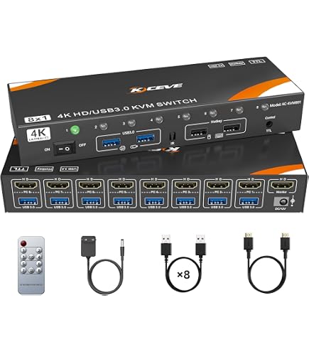 Amazon.com: KVM Switch 8 Ports with Hotkey, 8 in 1 Out USB 2.0