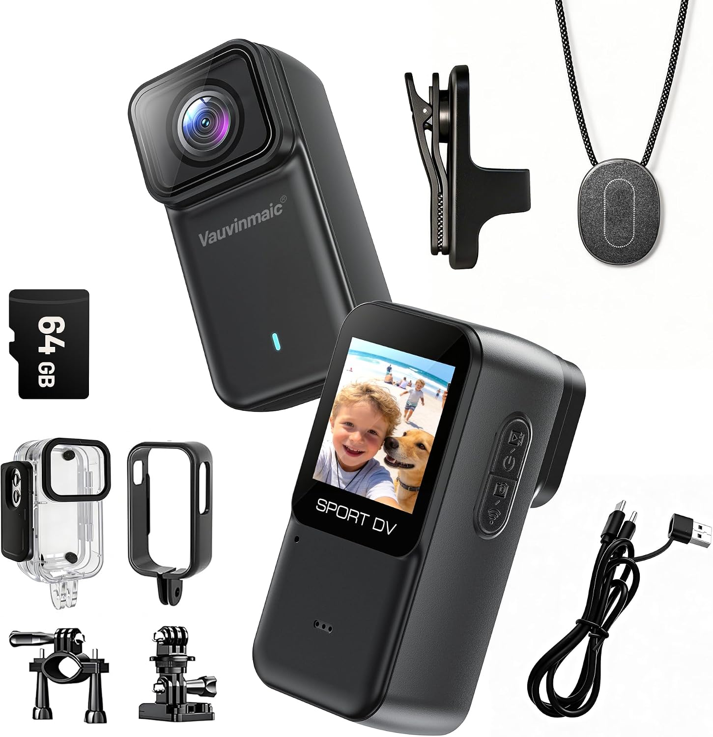 4K Body Camera with WiFi, POV Action Cam for Motorcycling Skiing Cycling Vlogging Sports, Magnetic Wearable Thumb Camera for Hands-Free Recording, Waterproof Portable Video Recorder, 64GB Card, Black