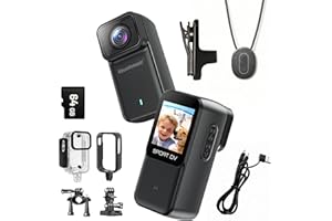 4K Body Camera with WiFi, POV Action Cam for Motorcycling Skiing Cycling Vlogging Sports, Magnetic Wearable Thumb Camera for Hands-Free Recording, Waterproof Portable Video Recorder, 64GB Card, Black