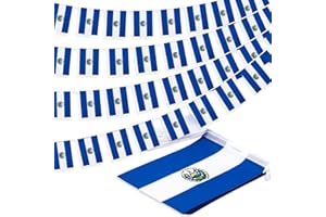 MVPRING El Salvador String Flag Pennant Banner, Small Mini Salvadoran Flags Bunting Banner, National Country Decoration for School, Party, Sports Events, Patriotic Festival, 33 Feet 30 Flags