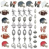 38-56Pcs Paired Enamel & Silver Football Charms for Jewelry Making, Metal Sport Charms Accessories for Bracelet Craft