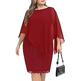 Plus Size Dresses Wedding Guest - Mother Bride Semi Formal Lace Cape with Chiffon Overlay Dresses