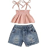 Mubineo Toddler Baby Girl Summer Clothes Denim Outfits Jeans Shorts Sleeveless Tops Ripped Shorts Set Outfit