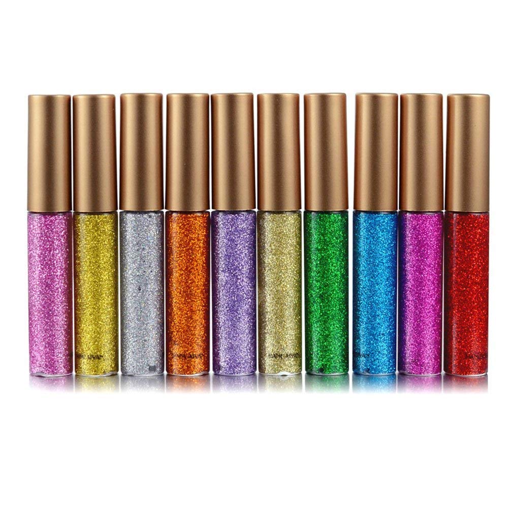 TEEROVA 10 Colors Glitter Eyeliner Shimmer Long Lasting Waterproof Metallic Sparkling Liquid Eyeliner