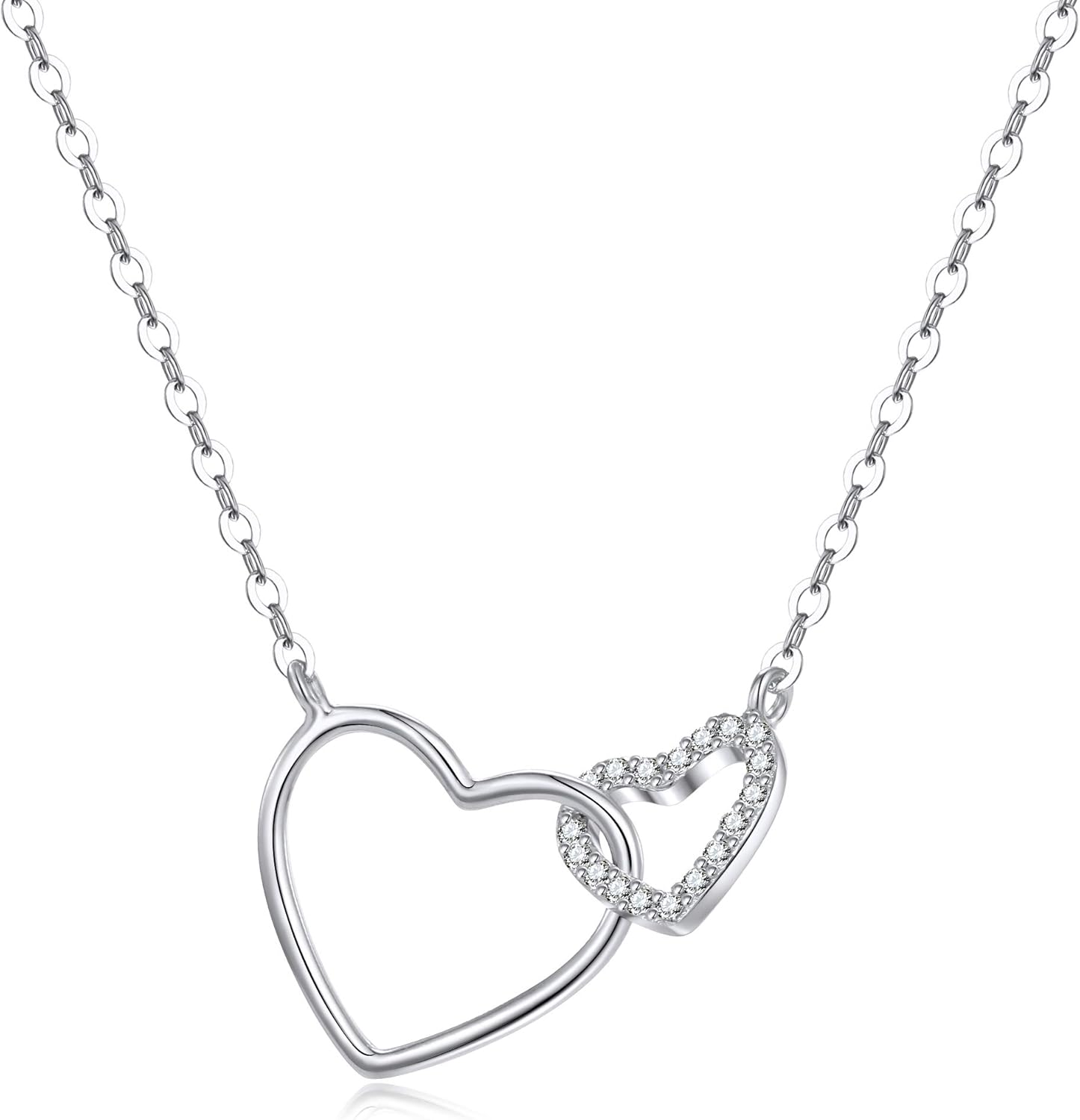Amazon Com 925 Sterling Silver Pendant Necklaces Interlocking Double Hearts Necklace Infinity Love Minimalist Cz Choker Necklace Silver Women Girls Jewelry