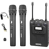Movo WMIC80 UHF Wireless Handheld Microphone System with 2 Handheld Mics with intergrated Transmitters, Portable Receiver, & Shoe Mount for DSLR Cameras (330' Range)