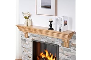 TECANA Wood Fireplace Mantel with Corbels - 54 Inch Rustic Floating Mantel Shelf for Living Room, Wall-Mounted Solid Fireplace Mantle with Angled Ends Decor for Bedroom, TV, Books, Natural