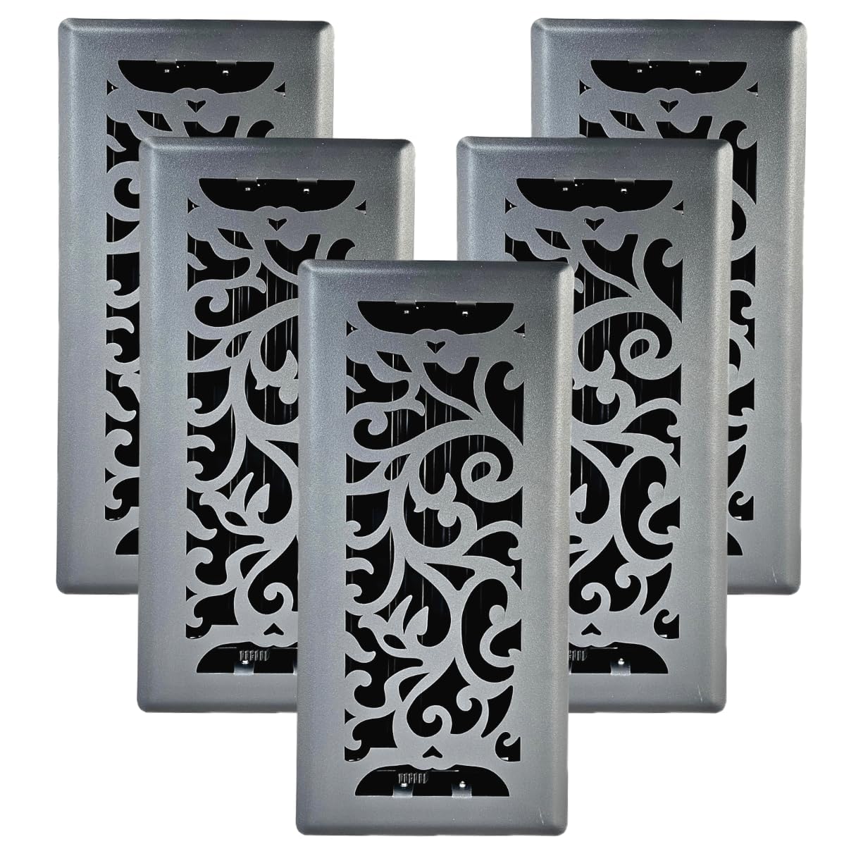 Photo 1 of Sierra Grates 4" x 10" Floral Floor Register in Granite Grey Finish, Case of 5 - Vent Covers for Home Floor- Decorative Air Vent Covers- Floor Register 4” x 10” (Duct Opening) 5 Pcs