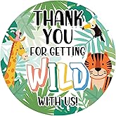 Wild Jungle Birthday Party Thank You Stickers, Party Animal Birthday Decorations - 40 Count