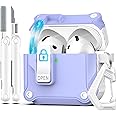 R-fun Compatible with AirPods 4th Gen Case, Full Drop Protection Auto Pop-Up Lid and Lock Design with Cleaner Kit and Keychain for AirPods 4 2024-White/Lavander