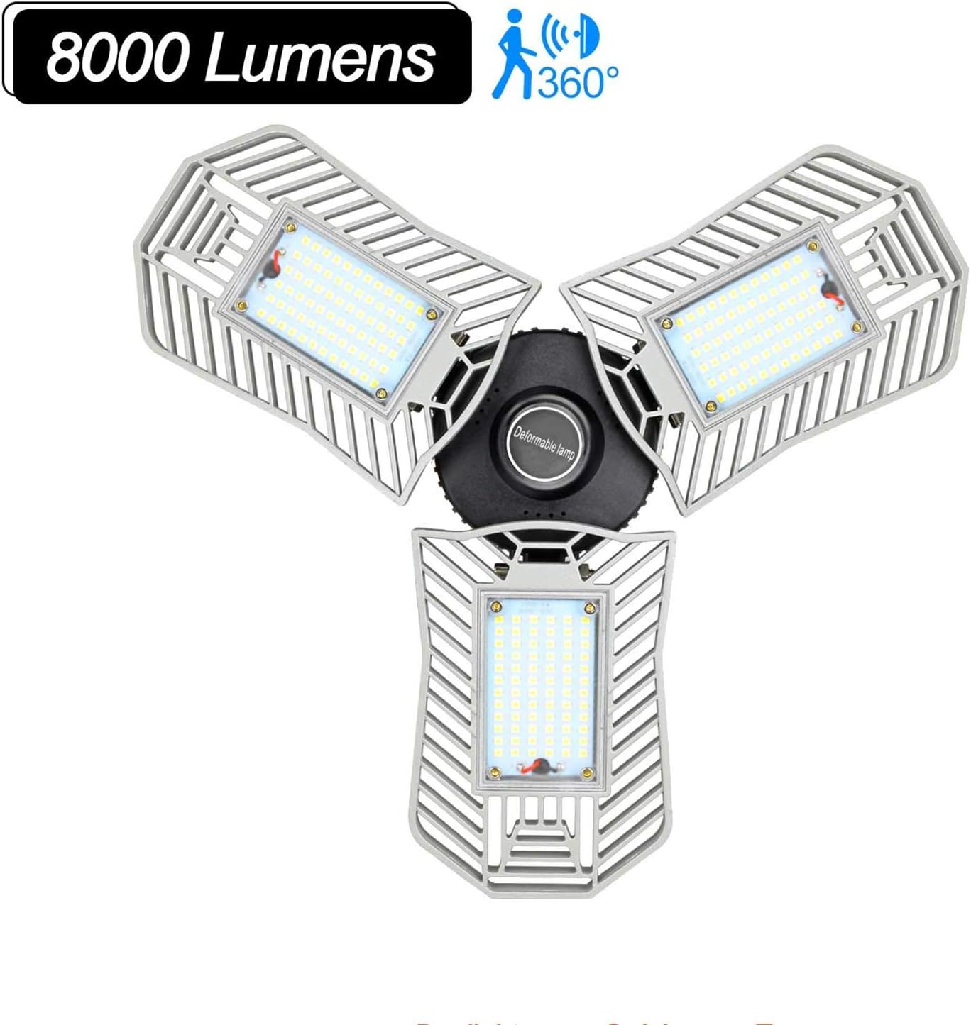 Motion Sensor Garage Light, Deformable Led Garage Lights 8000LM 80W Garage Work Light, E26 Garage Light Bulb,Led Garage Ceiling Lights for Warehouse, Basement (80W Motion Detection)