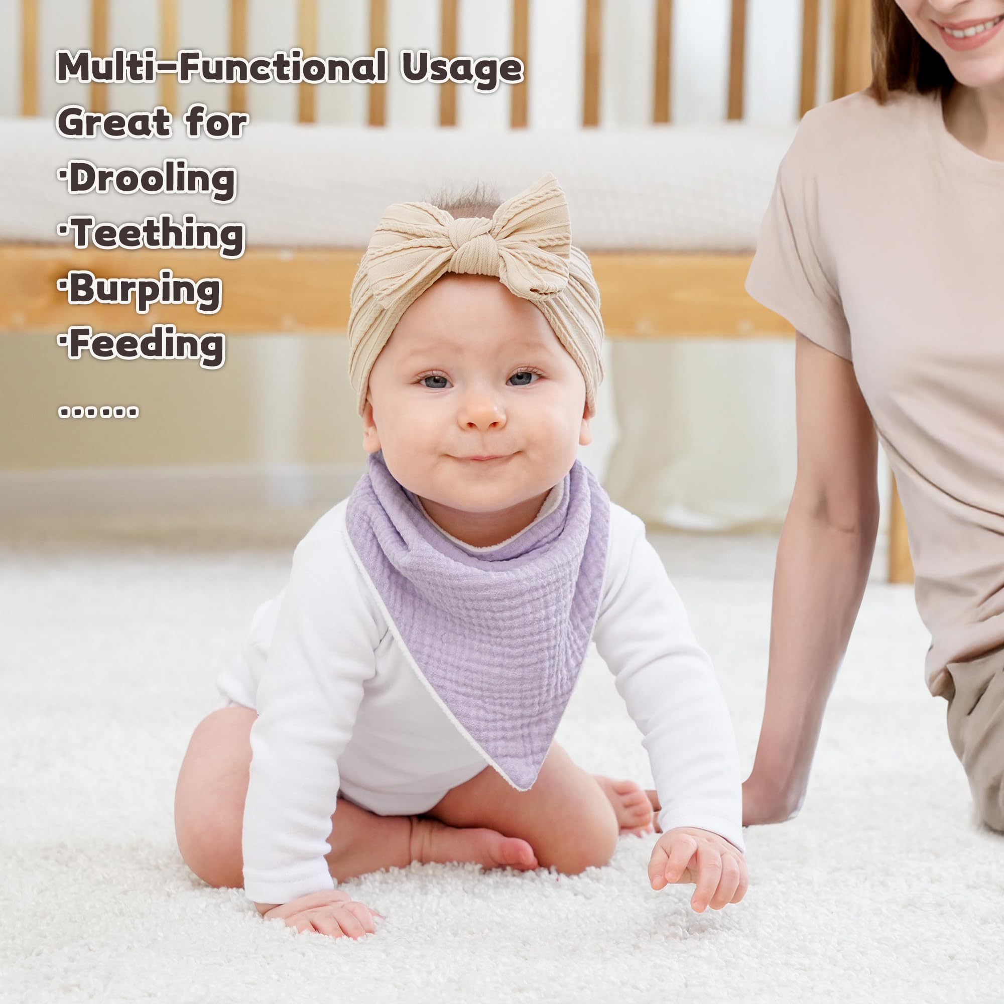 Susurration Muslin Baby Drool Bibs 6Pack Soft Triangular Adjustable Baby Bandana Bibs for Unisex Baby Girls & Boys