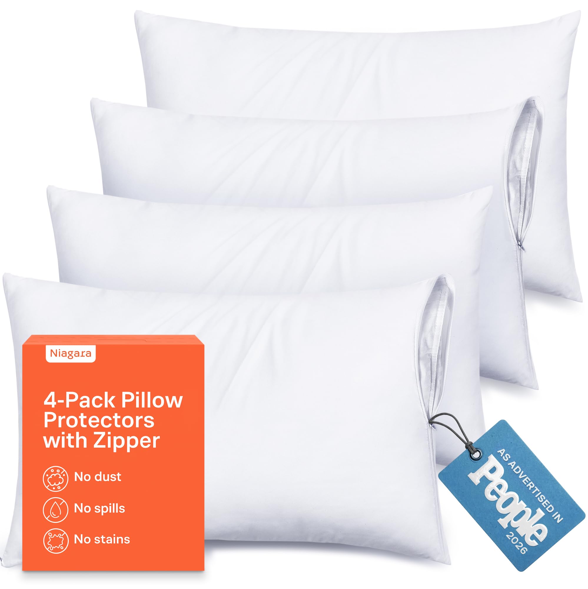 Ultra Soft Pillow Protectors with Zipper - Queen Size - Set of 4 - White