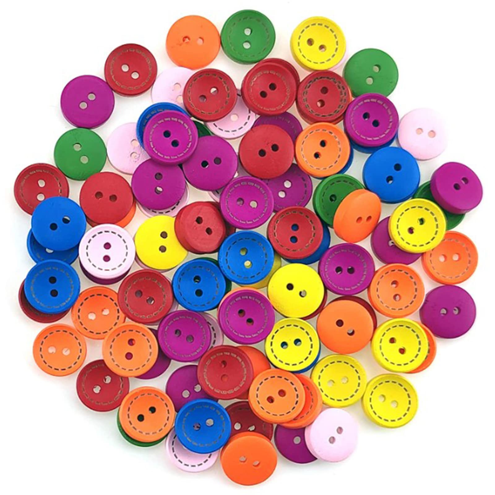 Buttons for Crafting, Wooden Button, Round Shape, Children's Buttons, Round Plastic Wooden Buttons for Crafts, Colourful Buttons Set, Colours for Sewing, 2 Holes for Sewing, Crafts and Decorating