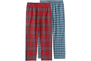 MILEYMARLA Boy's 100% Cotton Flannel Pajama Lounge Sleep Pants Plaid PJ Bottoms Pockets