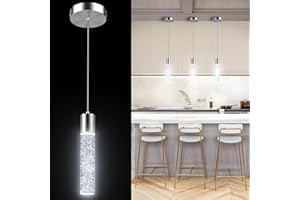 Esfos Pendant Lights Kitchen Island 6500K, LED Island Lights for Kitchen with Modern Crystal Bubble Glass, Pendant Lighting Hanging Light Fixture, Brushed Nickel Pendant Light Fixtures 1 Pack