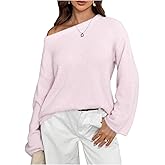 SOLY HUX Women's Off The Shoulder Sweater Pullover Fuzzy Long Sleeve Knit Jumper Tops