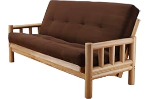 CORDOVA FUTONS Chalet Complete Futon - Frame and Mattress Set - Log Like with Innerspring Full Size Sofa Bed Sleeper (Chocolate)
