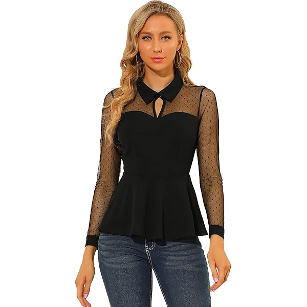 Allegra K Elegant Lace Blouse for Women's Semi Sheer 3/4