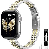 FINTIE Metal Band Compatible with Apple Watch 49mm 46mm 45mm 44mm 42mm 41mm 40mm 38mm, Stainless Steel Slim Chain Strap