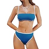 CUPSHE Women's Bikini Sets Two Piece Swimsuit High Waisted Square Neck Back Hook Color Block Cheeky Bottom