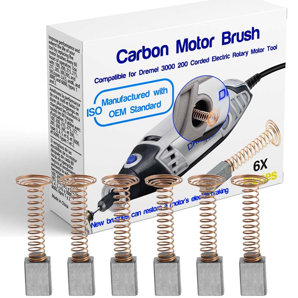 Photo 1 of 6 PCS Carbon Motor Brushes Compatible for Dremel 3000 200 276 396 Brush Repairing Part,for Dremel 2610009829 Motor Replacement Part