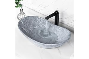Tysun Oval Vessel Sink - 24" x 14" Boat Shape Bathroom Vessel Sink Modern Above Counter Gray Porcelain Ceramic Bathroom Vanity Vessel Sink Bowl Art Basin with Pop-Up Drain
