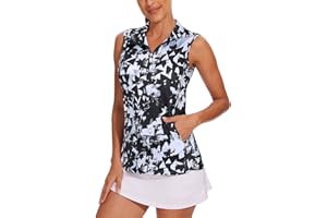Tanst Sky Women's Sleeveless Golf Shirt Quick Dry Zip Up Workout Tennis Tops with Pockets