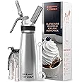 EurKitchen Professional Aluminum Whipped Cream Dispenser - Leak-Free Whip Cream Maker Canister with 3 Decorating Nozzles & Cleaning Brush - 1-Pint / 500 mL Cream Whipper - N2O Chargers (Not Included)
