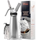 EurKitchen Aluminum Whipped Cream Dispenser - N2O Chargers Not Included | Professional Aluminum Whipped Cream Dispenser - Leak-Free Design, 3 Decorating Nozzles &amp; Easy to Clean (1-Pint)