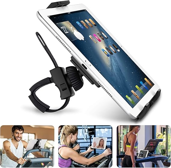 Abovetek Universal Handlebar Mount for iPad iPhone - Tablet Anti-Shock 360 Degree 3.5 to 12 Expandable Pole Strap Phone Holder Cradle for Indoor Cycling, Gym, Treadmill, Spin Bike, Elliptical