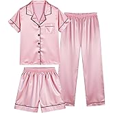 HONGTEYA 3 Piece Girls Clothes Sets, Silk Satin Teens Outfit Size 8-15 Years