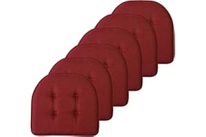 Sweet Home Collection Chair Cushion Memory Foam Pads Tufted Slip Non Skid Rubber Back U-Shaped 17" x 16" Seat Cover, 6 Pack, Wine Burgundy