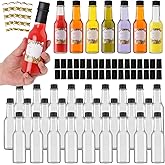EkkoVla 35 Pack 5 oz Clear Glass Hot Sauce Bottle with Black Caps and Orifice Reducers, Clear Woozy Bottles Empty Wine Bottle