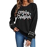 Womens Christmas Sweatshirts Long Sleeve Merry Christmas Sweater Crewneck Xmas Holiday Shirt Pullover Tops